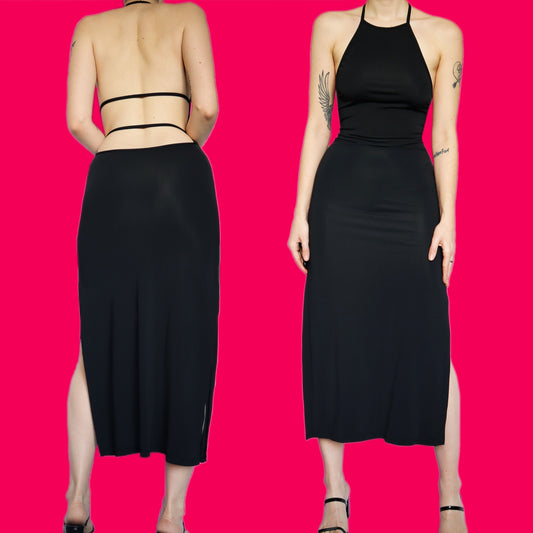 Sexy Nick Coleman black stretch low back dress UK 8 & UK 12