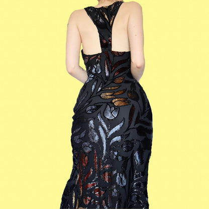 Beautiful black velvet devore evening dress UK 10