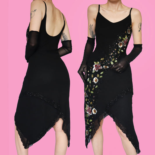 Black sequin slip midi dress UK 12