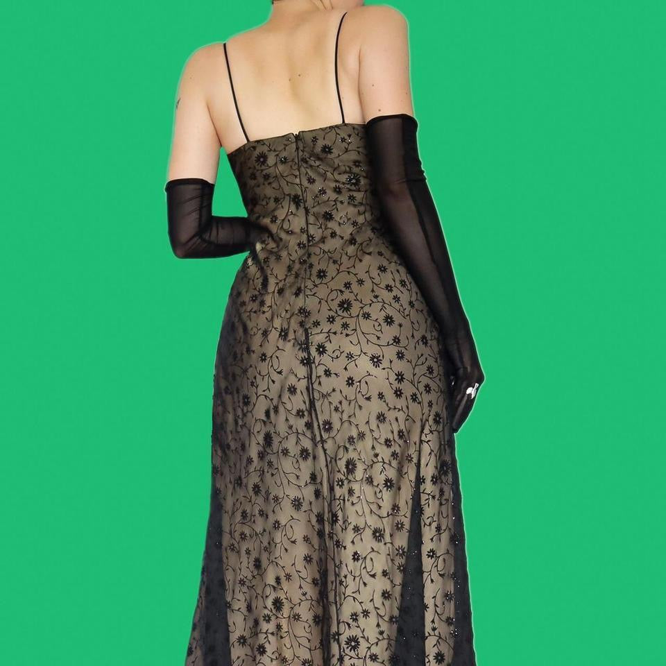 Gold & black floral slip evening dress UK 8