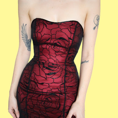 Stunning glittery floral strapless evening dress UK 8