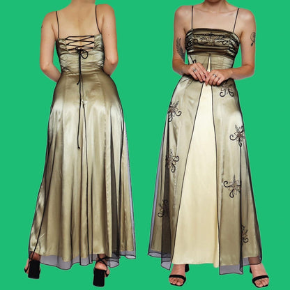 Beautiful subtle yellow beaded evening dress UK 10