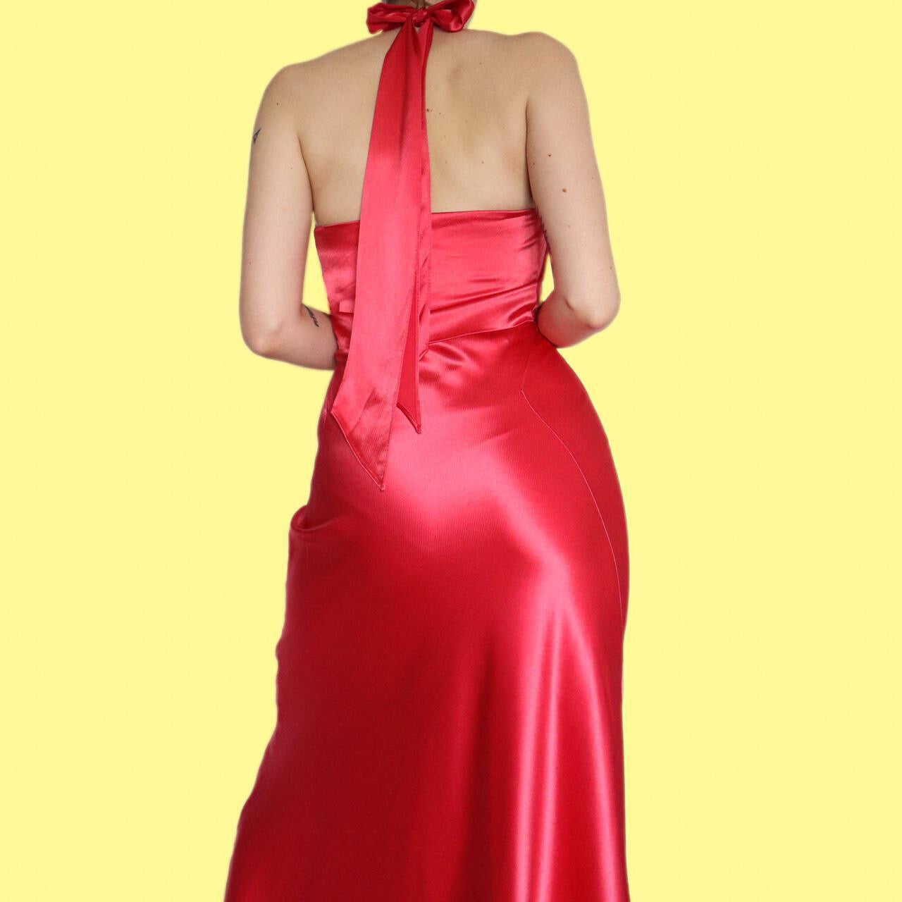 Stunning coral satin evening dress UK 8
