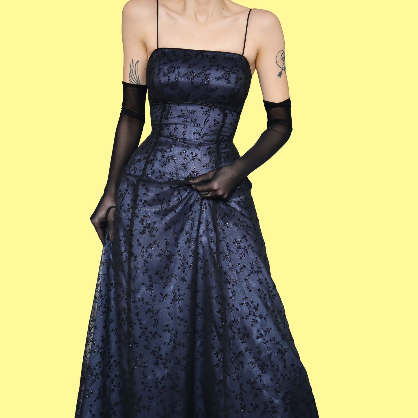 Blue glittery floral a-line prom evening dress UK 10