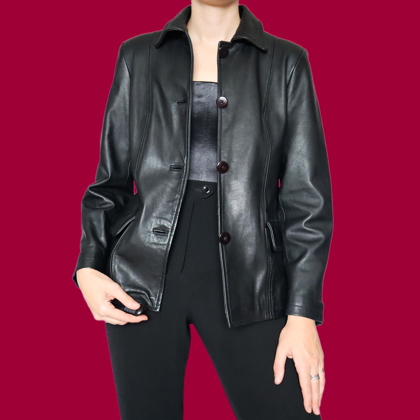 Black real leather jacket UK M