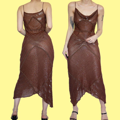 Beautiful 100% silk caramel brown party dress UK 12