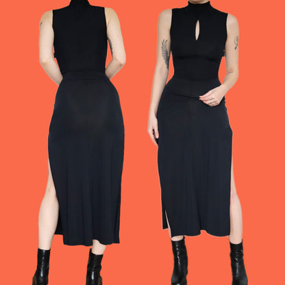 Beautiful designer Nick Coleman black high neck midi dress UK 10-12