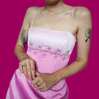 Beautiful pink a line low back evening prom dress UK 10