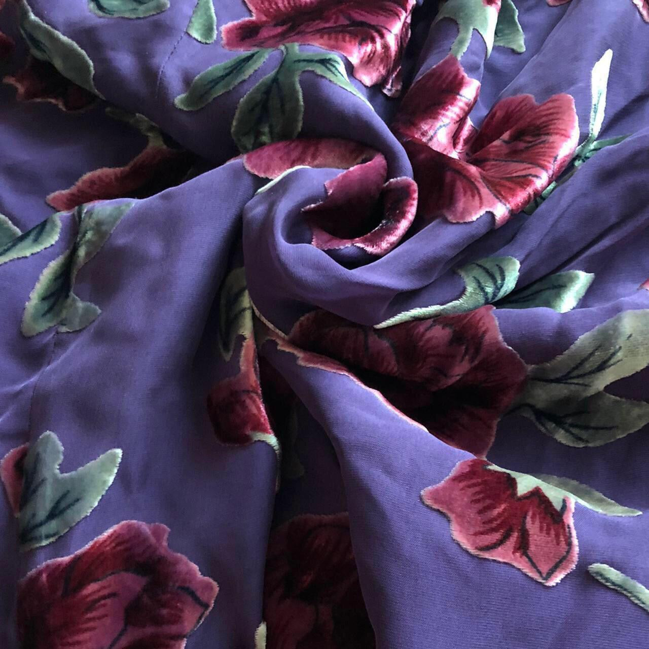 Beautiful silk blend purple velvet devore slip evening dress UK 14