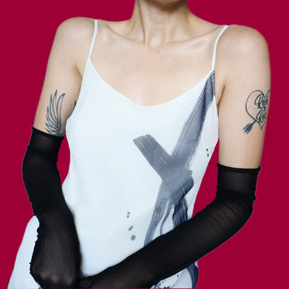 White After Six paint stroke print slip evening dress UK 12