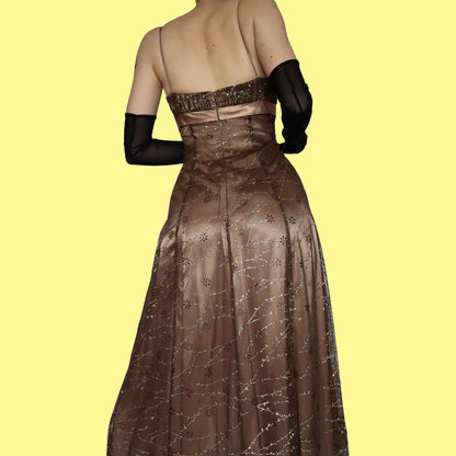 Golden brown glittery evening dress UK 10
