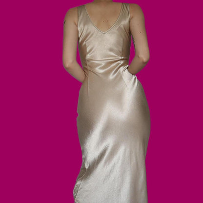 Beautiful silky gold midi dress UK 8