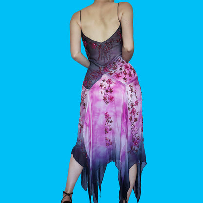 100% silk beaded YVE slip dress & shawl UK 10
