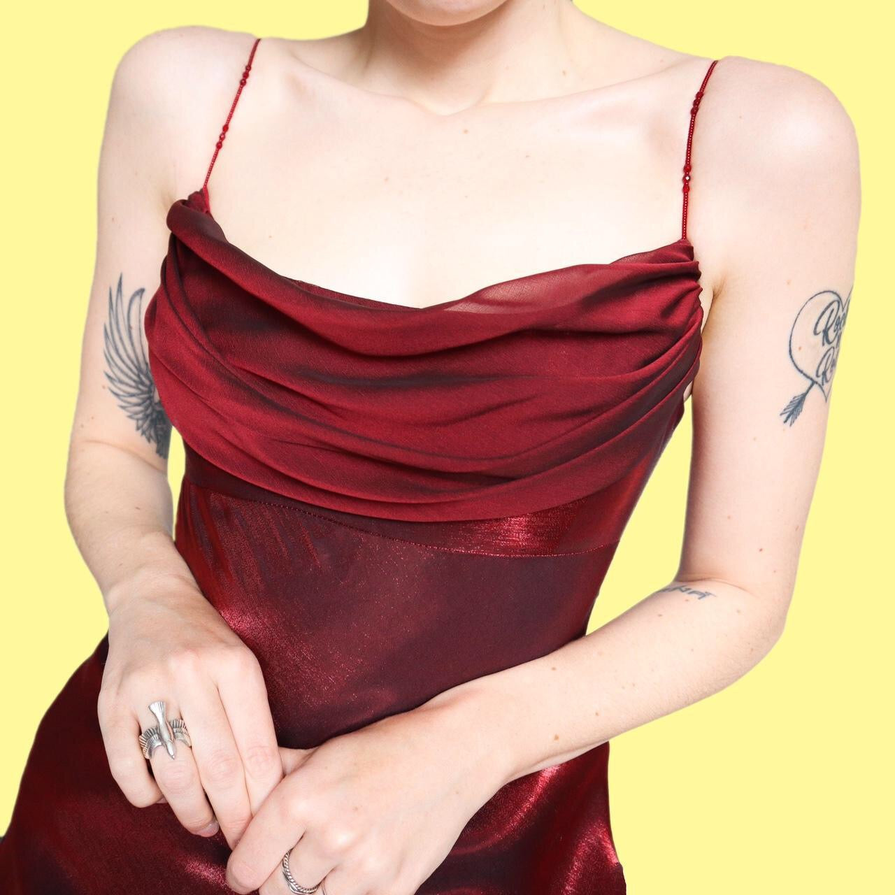 Stunning red satin evening dress UK 12