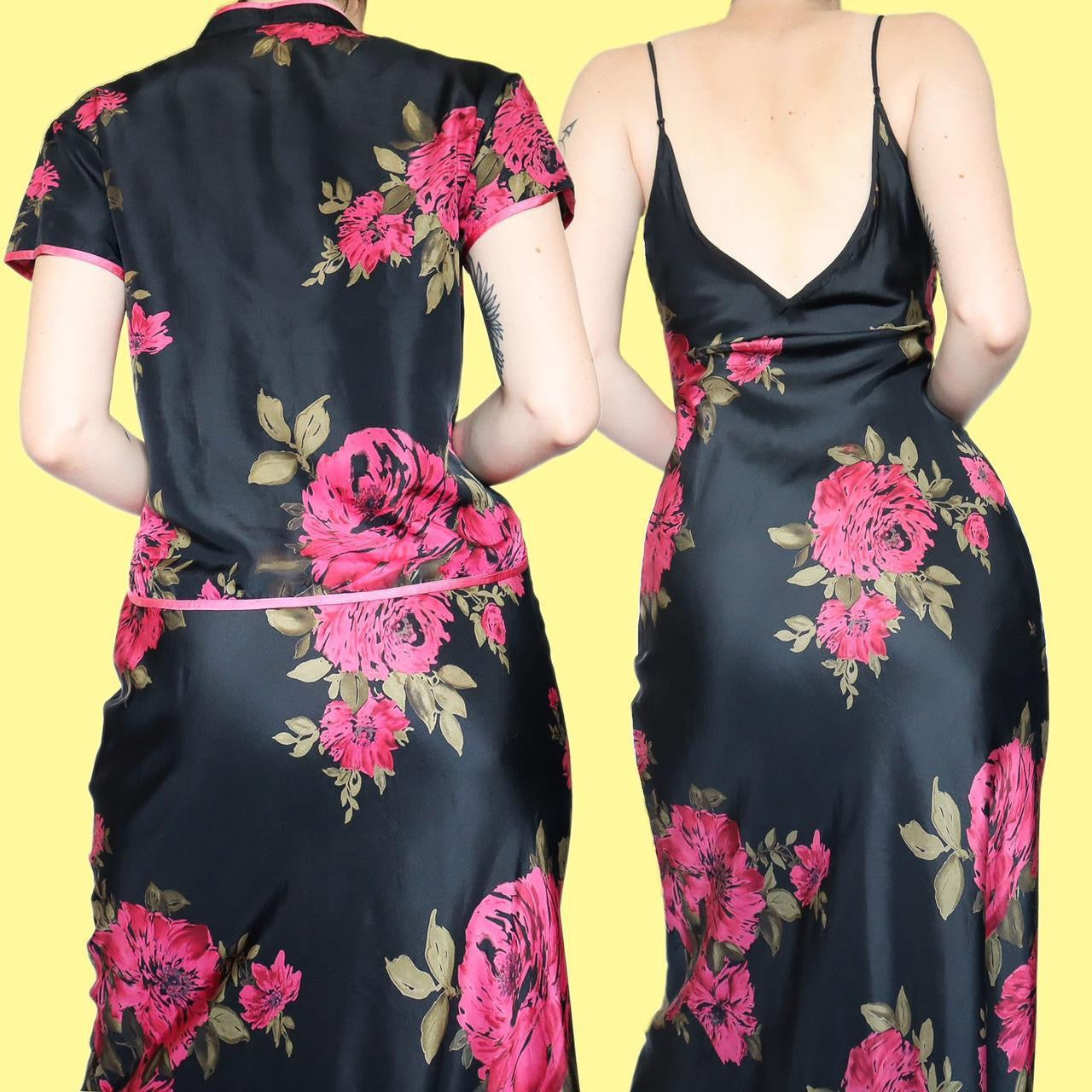 Black floral slip dress with matching top UK 8