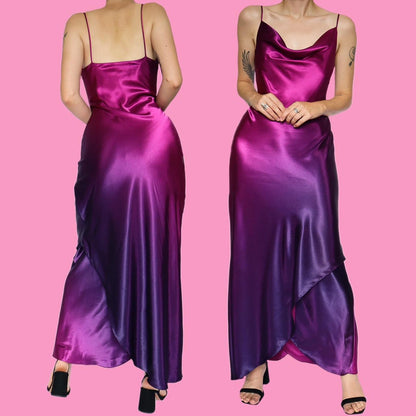 Pink & purple satin slip evening dress UK 12