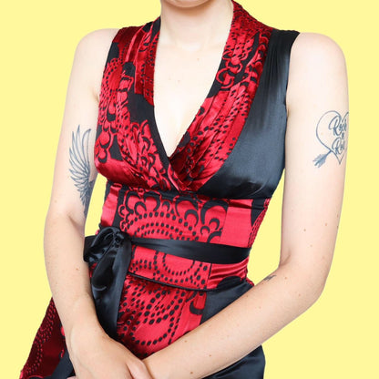 Beautiful silk blend red & black party dress UK 8