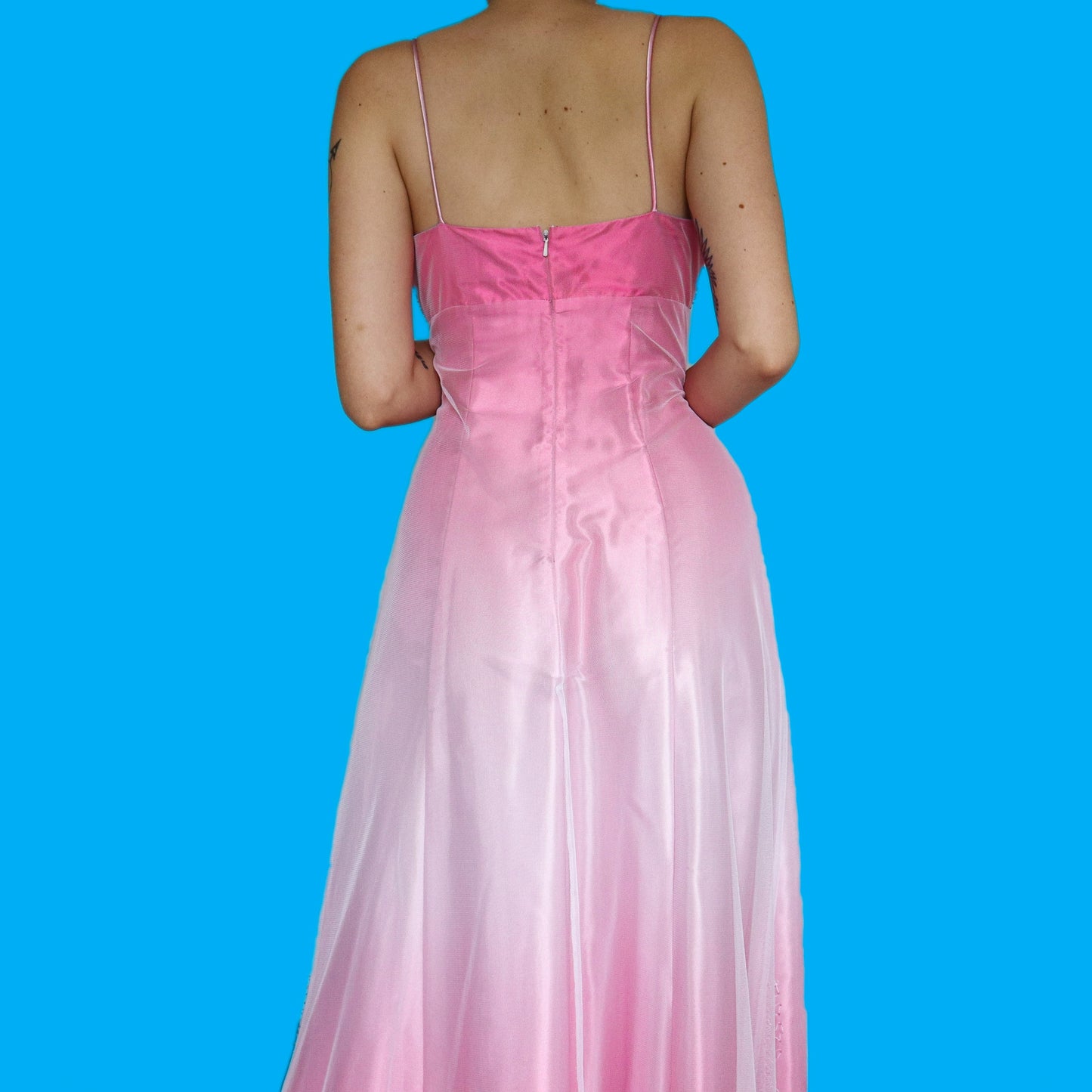 Stunning pink ombré satin evening dress UK 10