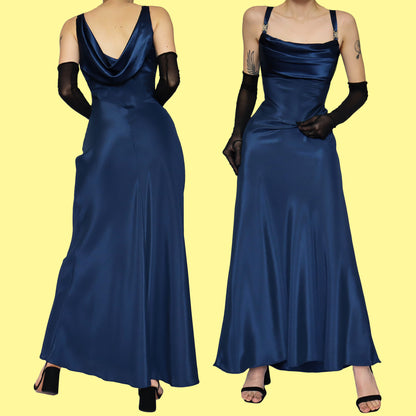 Blue diamanté detail evening dress UK 16