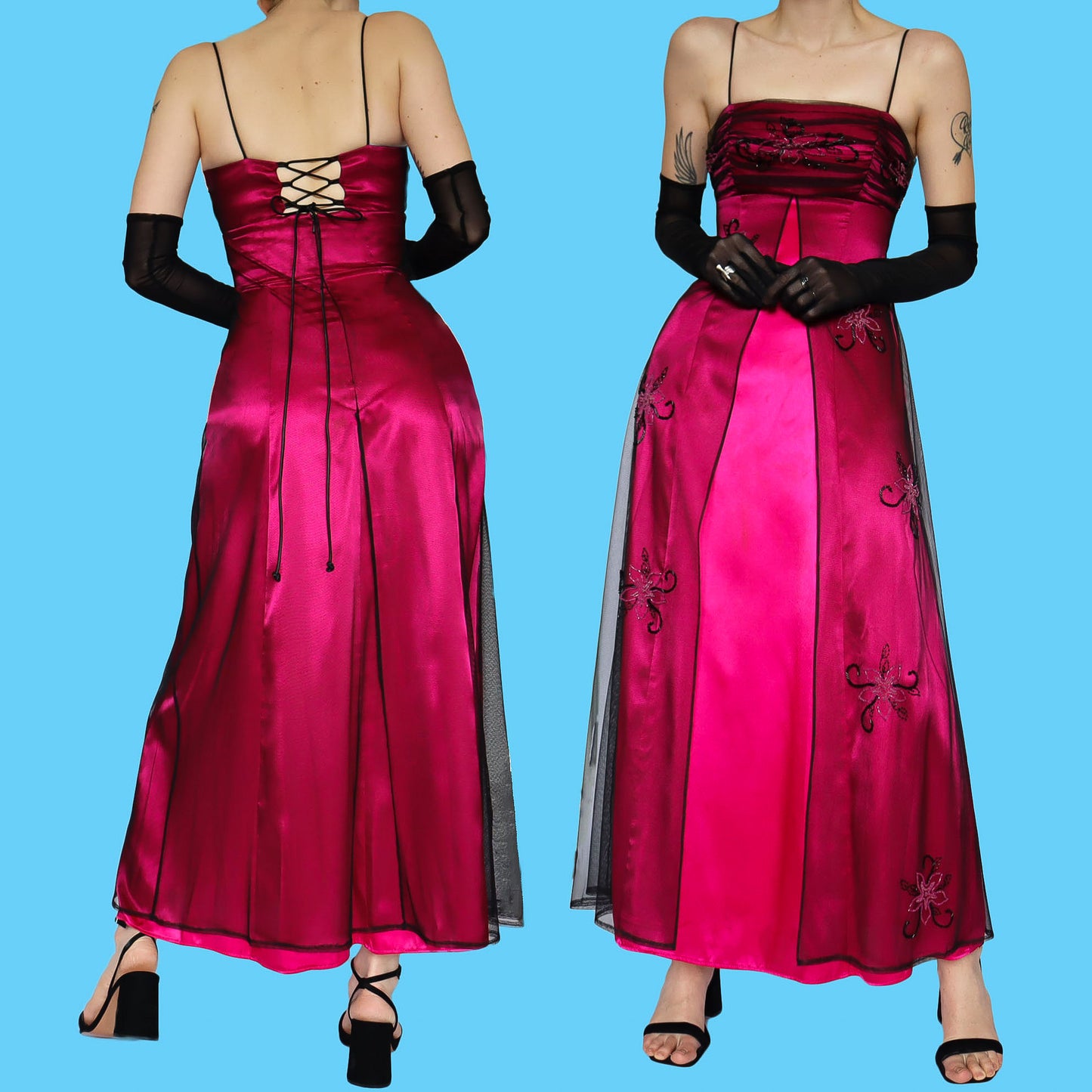 Pink beaded evening dress UK 8
