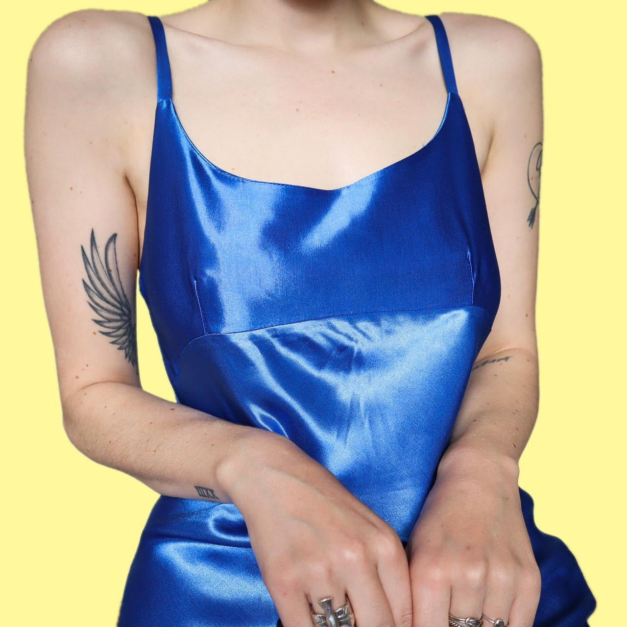 Beautiful blue satin slip evening dress UK 12