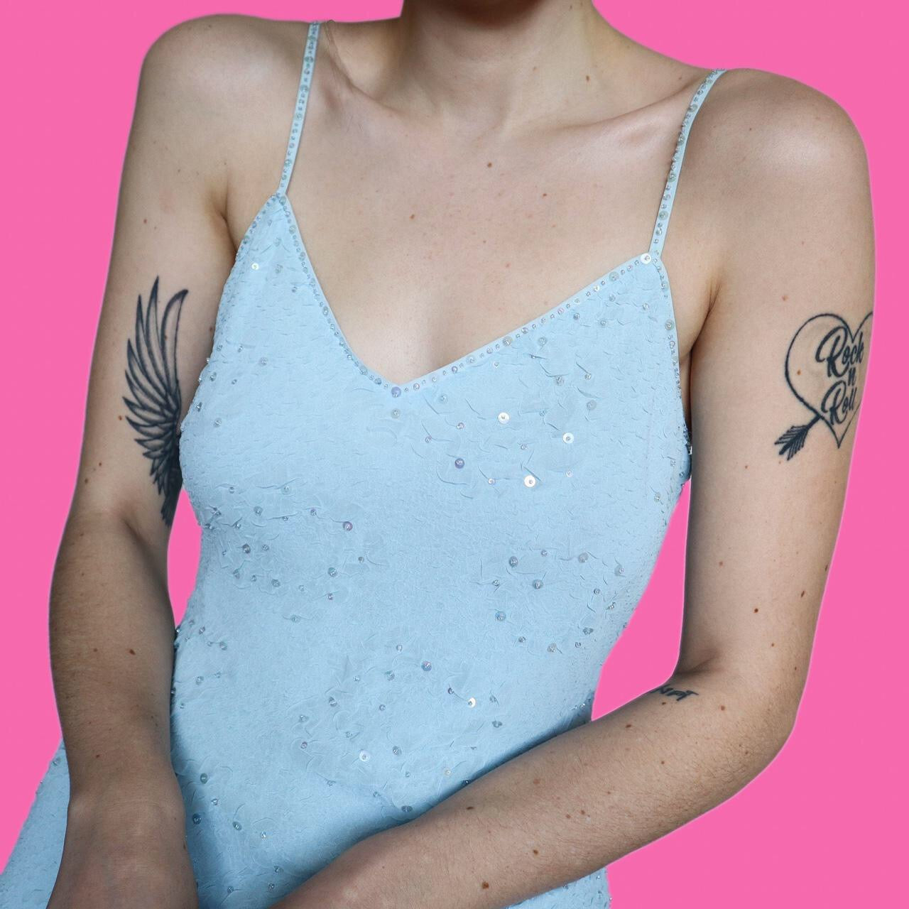 Stunning Frank Usher baby blue sequin party dress UK 12