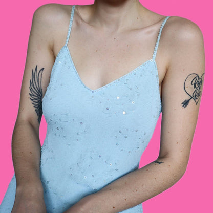 Stunning Frank Usher baby blue sequin party dress UK 12