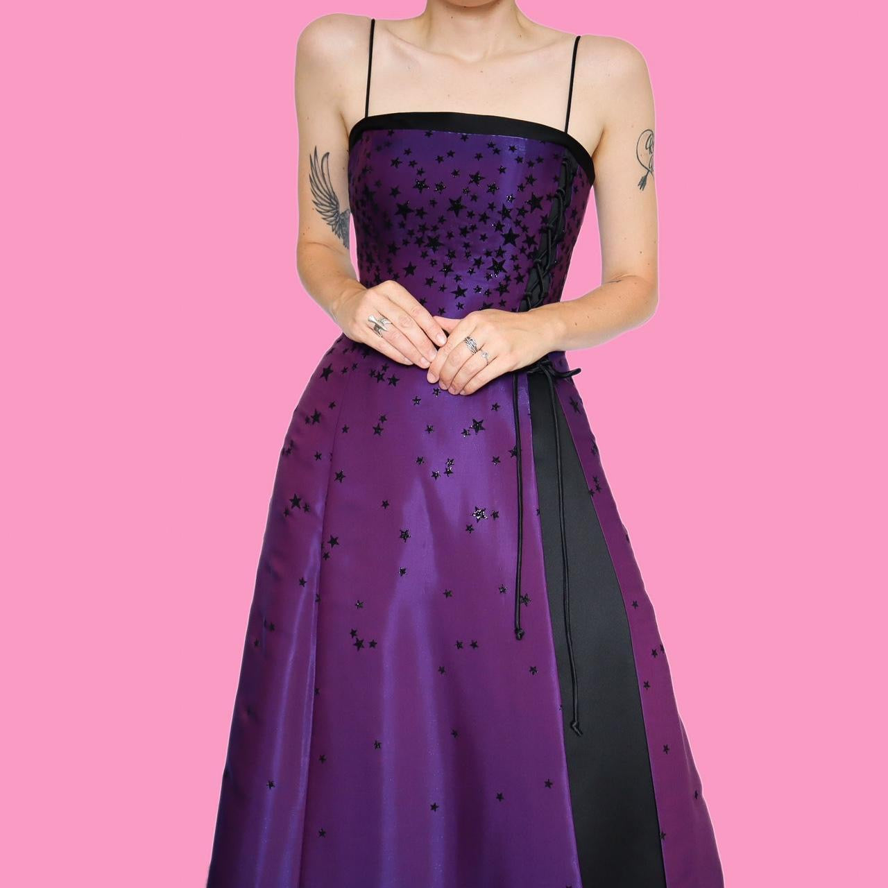 Beautiful purple iridescent glitter star print prom dress UK 10