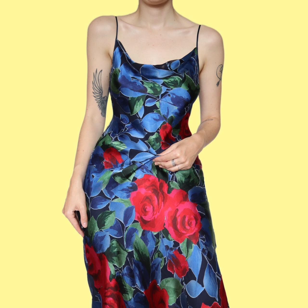 Beautiful silk blend floral slip evening dress UK 10