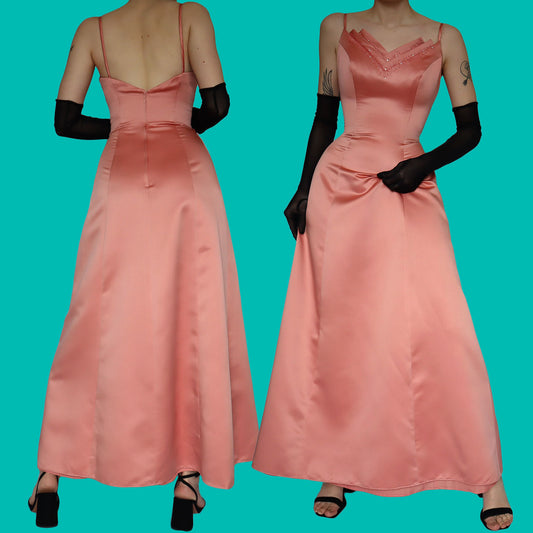 Peachy a-line beaded evening dress UK 10
