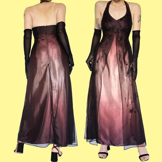 Silky ombré halterneck evening dress UK 14