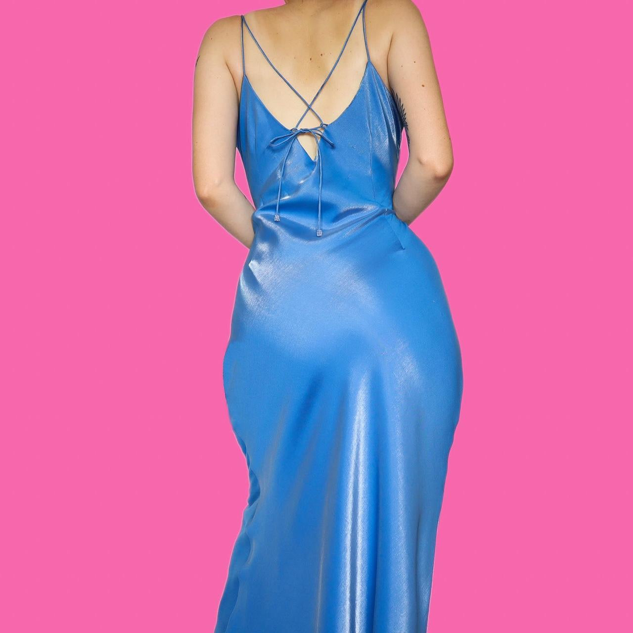 Beautiful silky blue beaded evening dress with matching shawl UK 14