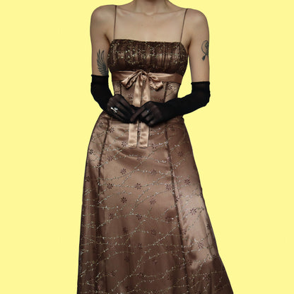 Golden brown glittery evening dress UK 10