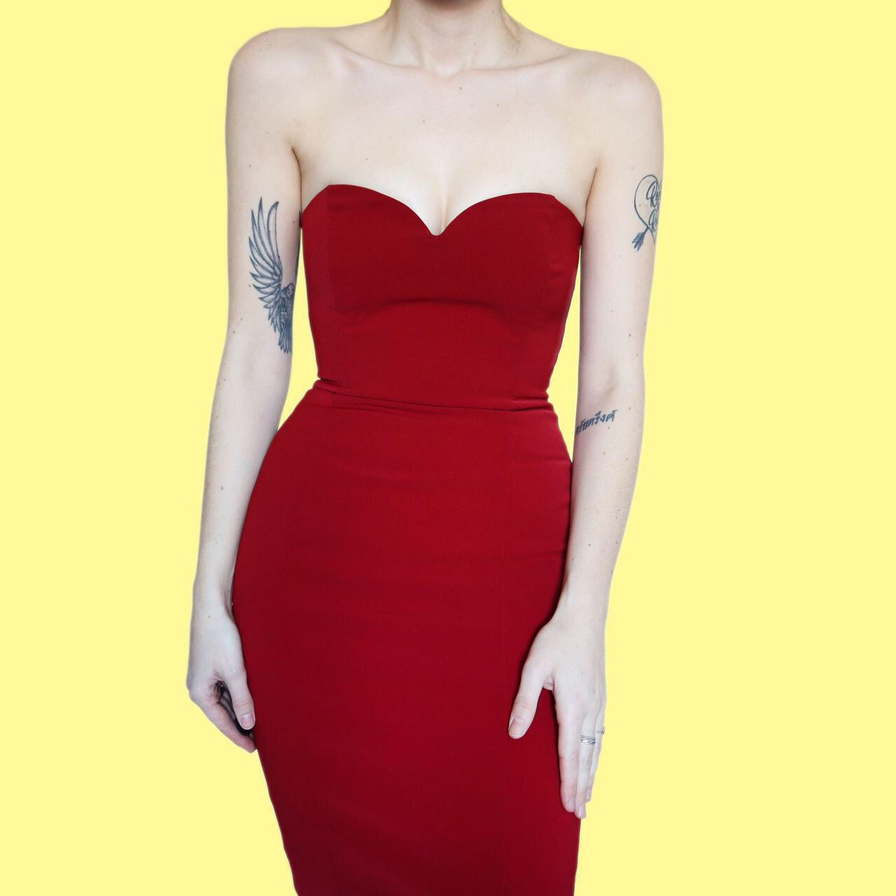 Beautiful red fitted strapless evening dress UK 8