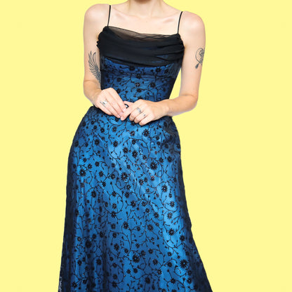 Beautiful blue glittery floral slip evening dress UK 10