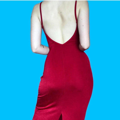 Red stretch slip evening dress UK 10-12