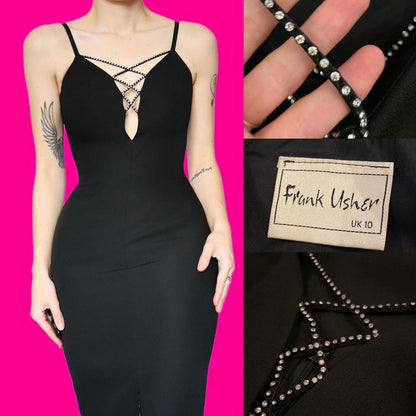 Frank Usher black diamanté mini dress UK 10