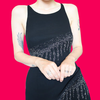 Beautiful YVE black beaded evening dress UK 14