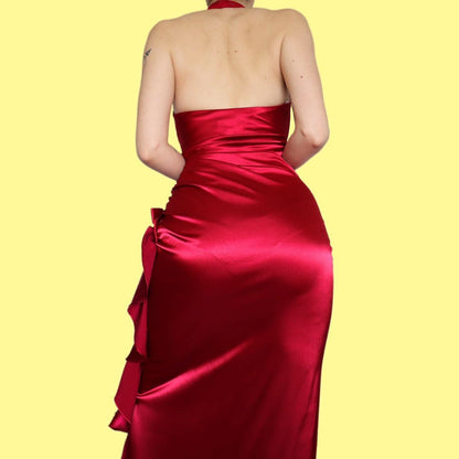 Stunning red satin draped evening dress size UK 10