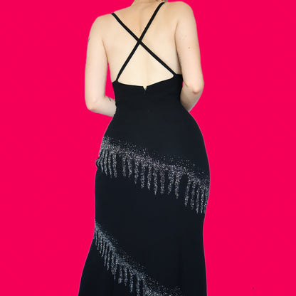 Beautiful YVE black beaded evening dress UK 14