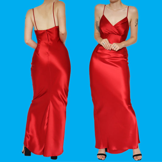 Beautiful red satin slip evening dress UK 10