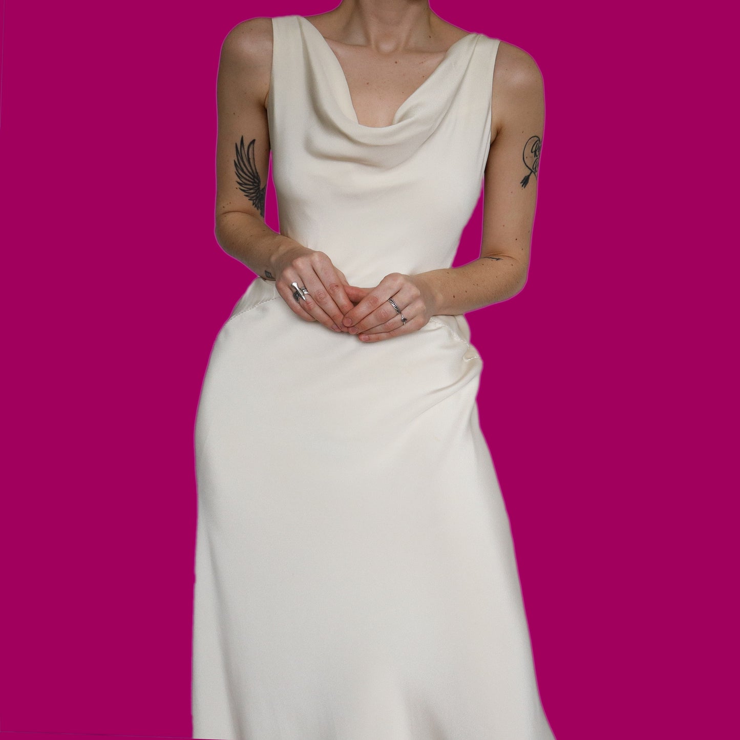 Beautiful off white 100% silk wedding slip dress UK 14