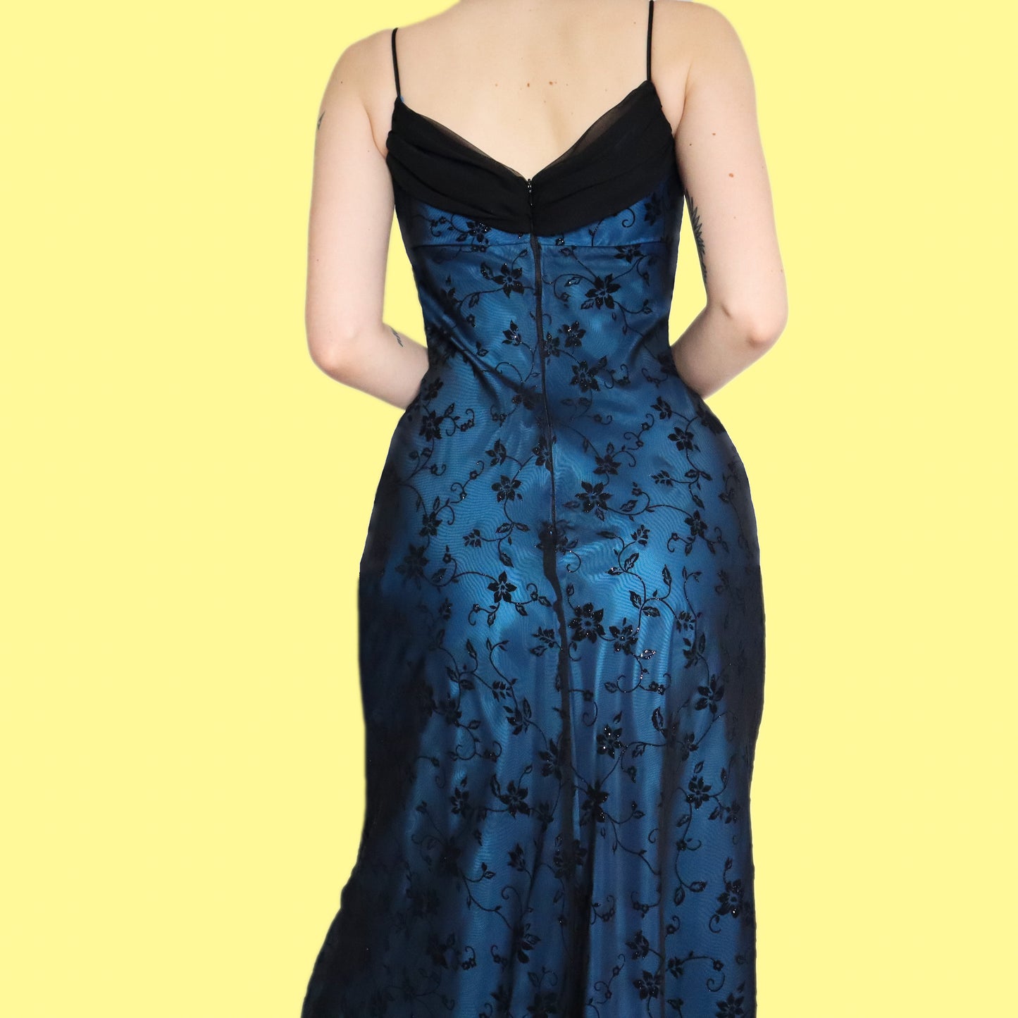 Beautiful blue glittery floral slip evening dress UK 8