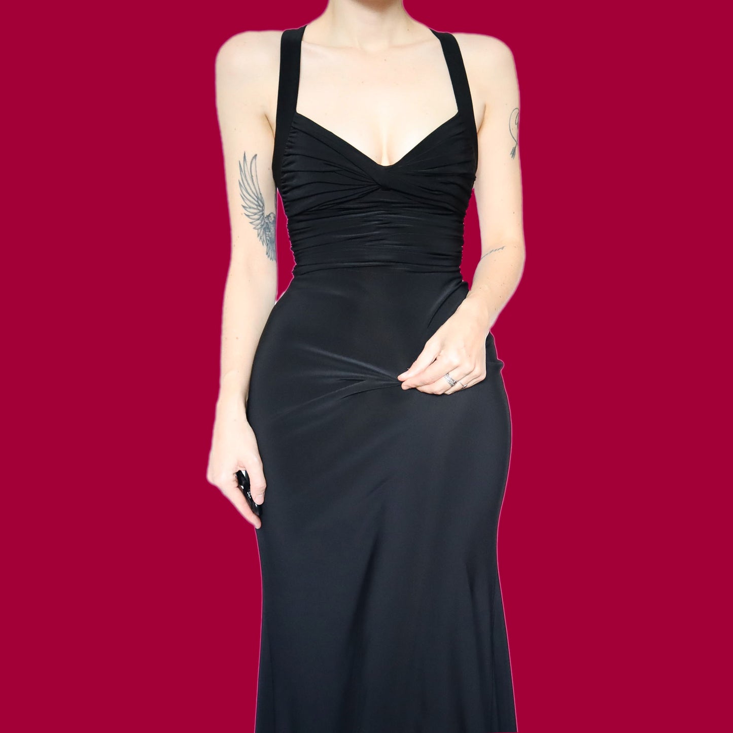 Chic black stretch evening dress UK 6