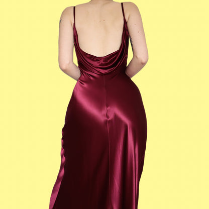Beautiful red satin slip open back dress UK 10