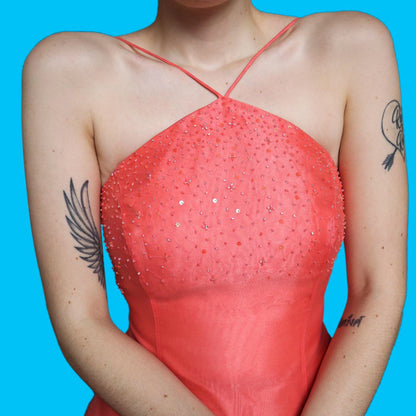 Beautiful peach organza a-line evening dress UK 10