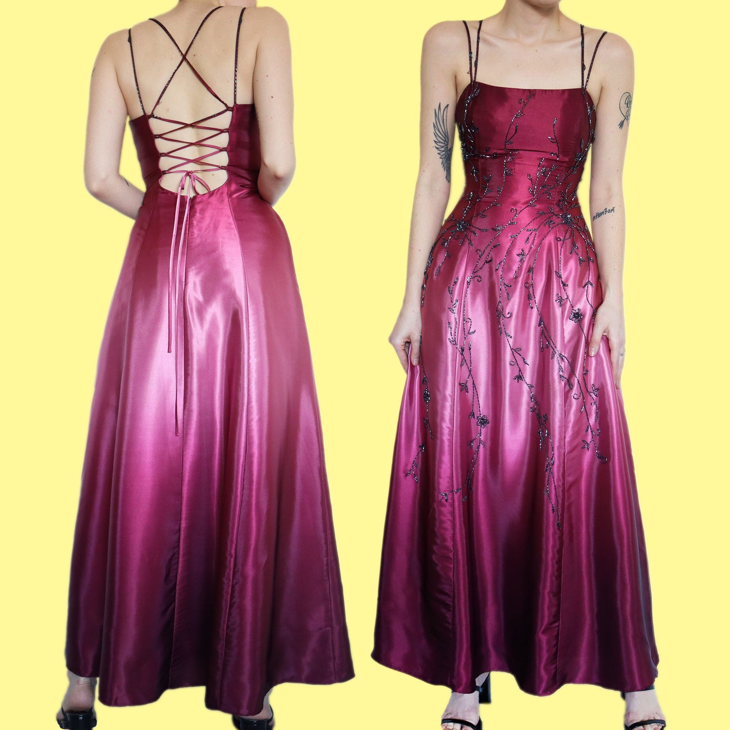 Beautiful silky pink ombré beaded evening dress UK 12
