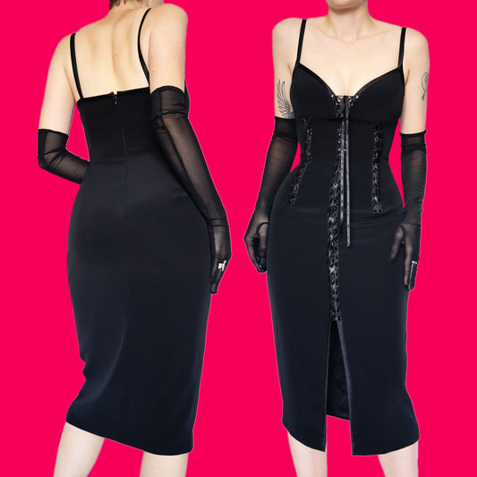 Black lace up midi dress UK 12