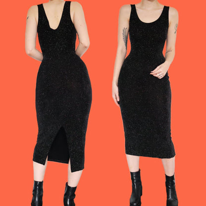 Stunning Richards black stretch glittery midi dress UK 10