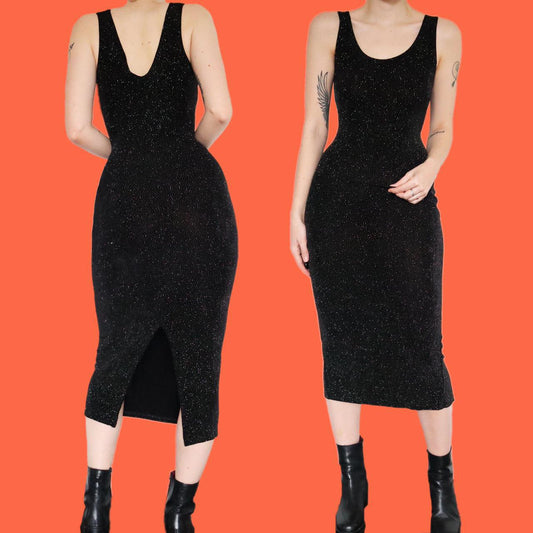 Stunning Richards black stretch glittery midi dress UK 10